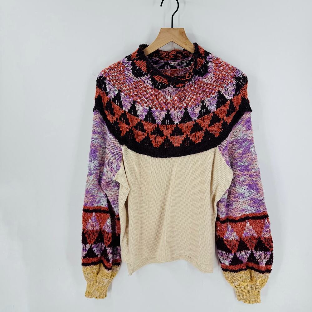 Free People Colorful Geometric Crew Neck Sweater